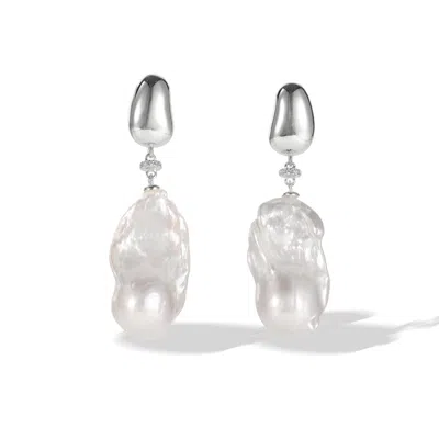 Classicharms Women's Doris Sterling Silver Large Natural Baroque Pearl Drop Earrings