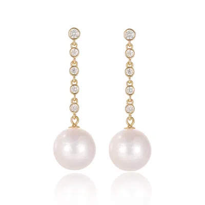 Classicharms Women's Electra Gold Vermeil Diamond Rivière Pearl Drop Earrings