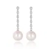 Classicharms Electra Silver Diamond Rivière Pearl Drop Earrings In Metallic