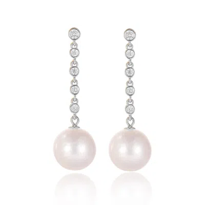 CLASSICHARMS WOMEN'S ELECTRA STERLING SILVER DIAMOND RIVIÈRE PEARL DROP EARRINGS