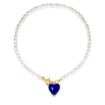 Classicharms Women's Esmée Blue Glaze Heart Pendant Pearl Necklace