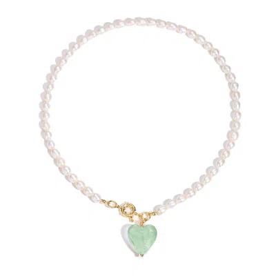 Classicharms Women's Esmée Lime Green Glaze Heart Pendant Pearl Necklace