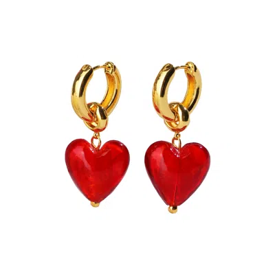 Classicharms Women's Esmée Red Glaze Heart Dangle Earrings