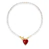 Classicharms Esmee Glaze Heart Pendant Baroque Pearl Necklace In Red