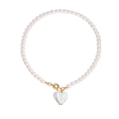 Classicharms Women's Esmée White Clear Glaze Heart Pendant Pearl Necklace In Metallic