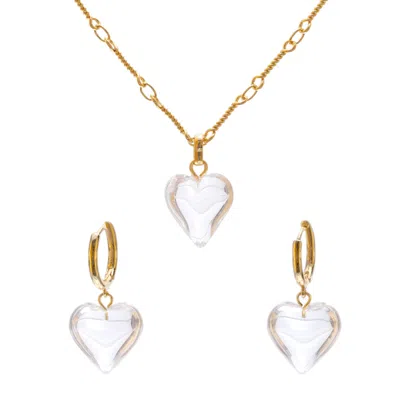 Classicharms Women's Frost Heart Necklace & Earrings Set In Gold