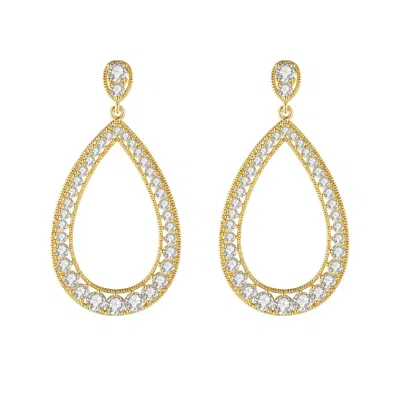 Classicharms Women's Gold Artisanal Pavé Hollow Tear Drop Earrings