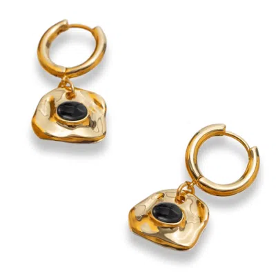 Classicharms Women's Gold / Black Aria Gold Gemstone Hoop Drop Earrings-noir Black