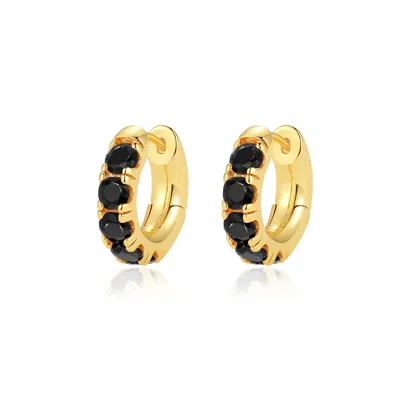 Classicharms Women's Gold / Black Daniela Gold Huggie Hoop Onyx Black Zirconia Earrings