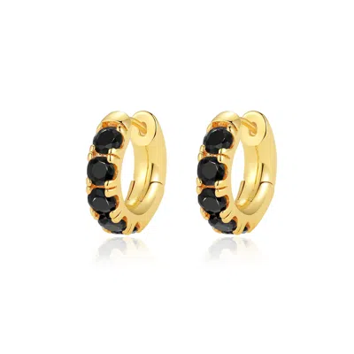 CLASSICHARMS WOMEN'S GOLD / BLACK DANIELA GOLD HUGGIE HOOP ONYX BLACK ZIRCONIA EARRINGS