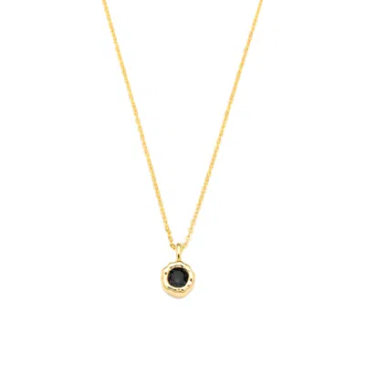 Classicharms Women's Gold / Black Skyler Gold Molten Mini Solitaire Onyx Pendant Necklace