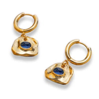 Classicharms Women's Gold / Blue Aria Gold Gemstone Hoop Drop Earrings-royal Blue