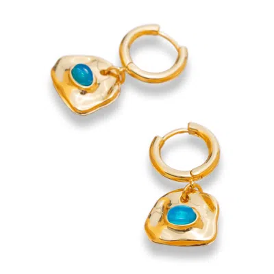 Classicharms Women's Gold / Blue Aria Gold Gemstone Hoop Drop Earrings-sky Blue