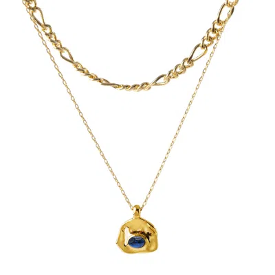Classicharms Women's Gold / Blue Aria Gold Gemstone Pendant Necklace Layer Set-royal Blue