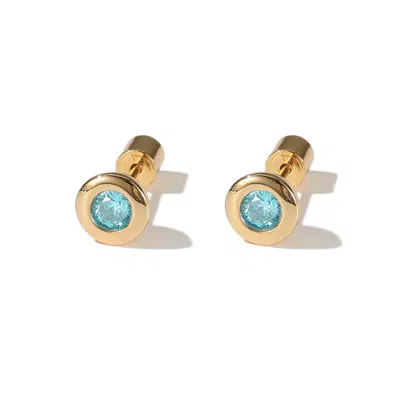 Classicharms Women's Gold / Blue Aurora Gold Bezel Set Aquamarine Blue Solitaire Stud Earrings