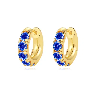 Classicharms Daniela Gold Huggie Hoop Sapphire Blue Zirconia Earrings In Gold/blue