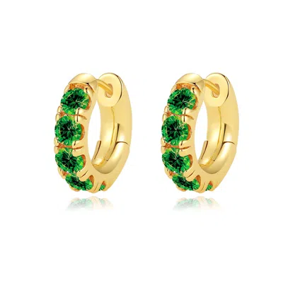 Classicharms Daniela Gold Huggie Hoop Emerald Zirconia Earrings In Gold/green