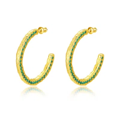 Classicharms Gold Zirconia Molten C Hoop Earrings In Gold/green