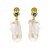 Classicharms Women's Gold / Green Skyler Emerald Baroque Pearl Drop Earrings