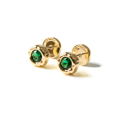 Classicharms Women's Gold / Green Skyler Gold Molten Emerald Stud Earrings