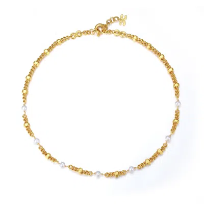 Classicharms Hexagon Bead Necklace With Natural Pearls In Gold