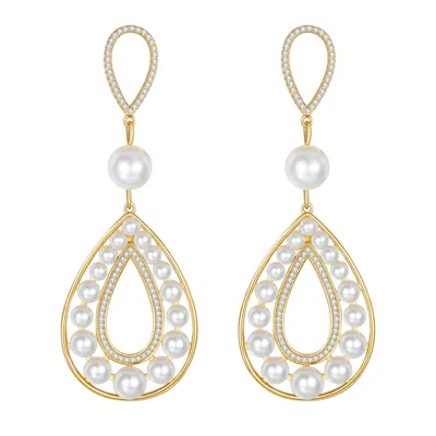 Classicharms Gold Pearl Hollow Teardrop Dangle Earrings