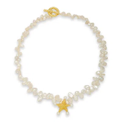 Classicharms Women's Gold Lila Starfish Charm Petal Pearl Choker Necklace