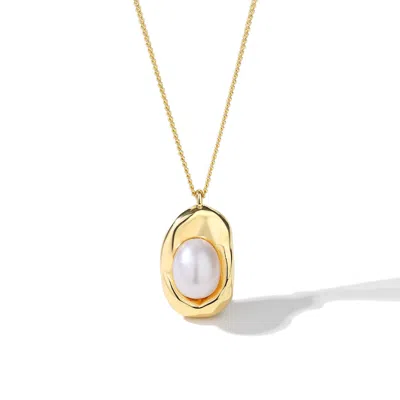 Classicharms Women's Gold Molten Pendant Pearl Necklace