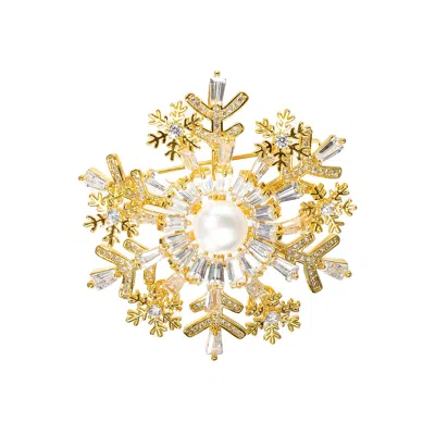 Classicharms Women's Gold Pavé & Pearl Snowflake Brooch Necklace Set