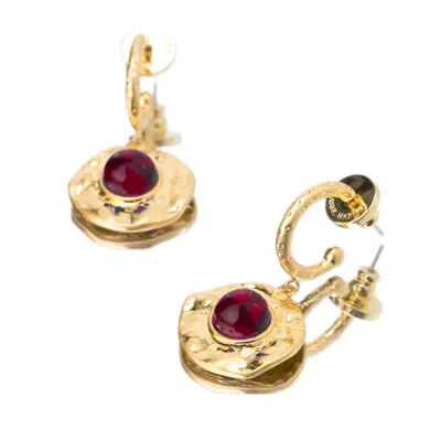Classicharms Women's Gold / Red Roaming Venus Gold Ruby Crystal Molten Earrings