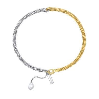 Classicharms Two-tone Chain Baroque Pearl Necklace In Gold/silver