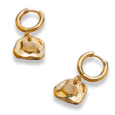 Classicharms Women's Gold / White Aria Gold Gemstone Hoop Drop Earrings-translucent White