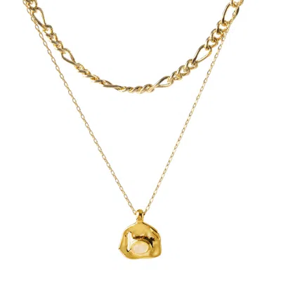 Classicharms Women's Gold / White Aria Gold Gemstone Pendant Necklace Layer Set-translucent White