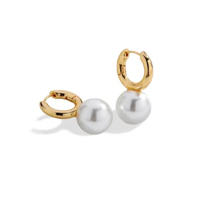 Classicharms Women's Golden Pearl Drop Hoop Earrings
