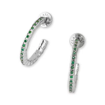 Classicharms Women's Green / Silver Stella Silver Molten Emerald Zirconia Hoop Earrings