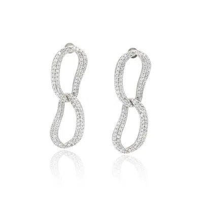 Classicharms Women's Infinity Silver Pavé Diamond Ovate Loop Hoop Earrings In Metallic