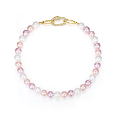 Classicharms Women's Large Pink Shell Pearl Necklace With Gem-encrusted Carabiner Lock