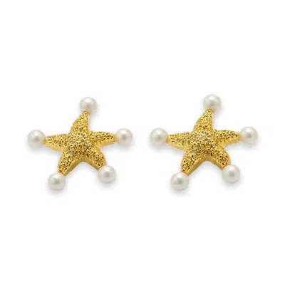 Classicharms Women's Lila Starfish Gold & Pearl Stud Earrings