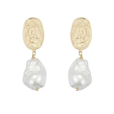 Classicharms Matted Gold Sculpted Oversized Baroque Pearl Drop Earrings