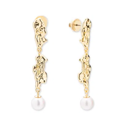 Classicharms Women's Nyla Gold Molten Freshwater Pearl Drop Earring