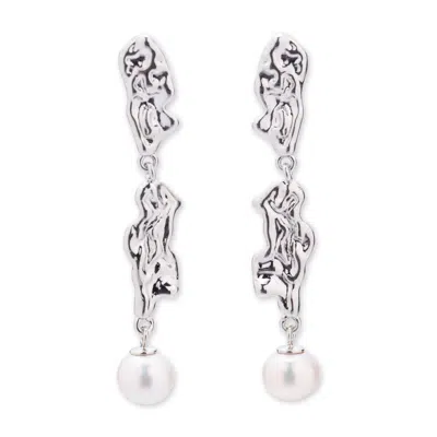 Classicharms Women's Nyla Silver Molten Freshwater Pearl Drop Earring