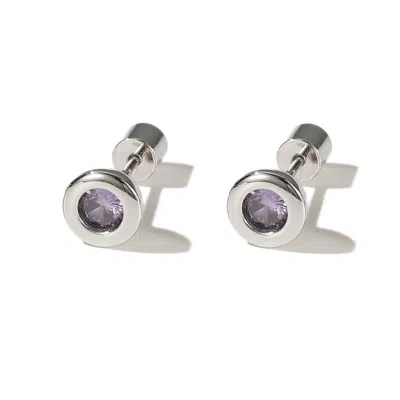 Classicharms Aurora Silver Bezel Set Royal Purple Solitaire Stud Earrings In Pink/purple