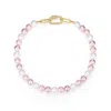 Classicharms Shell Pearl Necklace With Gem-encrusted Carabiner Lock In Pink/purple