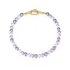 Classicharms Shell Pearl Necklace With Gem-encrusted Carabiner Lock In Purple
