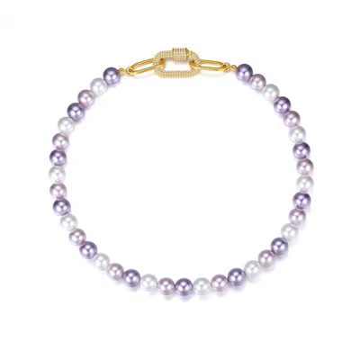 Classicharms Purple Shell Pearl Necklace With Gem-encrusted  Carabiner Lock In Pink/purple