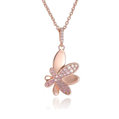 Classicharms Women's Rose Gold Gradient Pink Pavé Diamond Butterfly Pendant Necklace