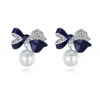 Classicharms Blue Enamel Butterfly Imitation Pearl Dangle Earrings In Multi