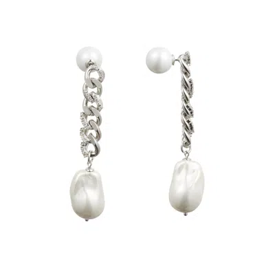 Classicharms Women's Silver Chain Baroque Pearl Dangle Earrings In White