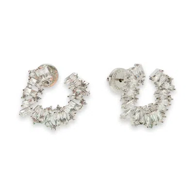 Classicharms Women's Silver Crescent Baguette Cz Stud Earrings