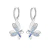 CLASSICHARMS WOMEN'S SILVER GRADIENT BLUE PAVÉ DIAMOND BUTTERFLY DANGLE DROP HOOP EARRINGS